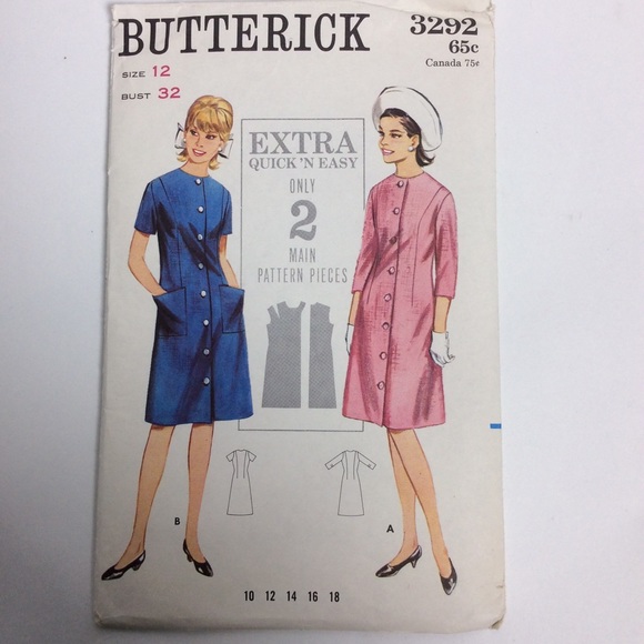 VTG Butterick Sewing Pattern #3292 1 Piece Dress - Picture 6 of 7